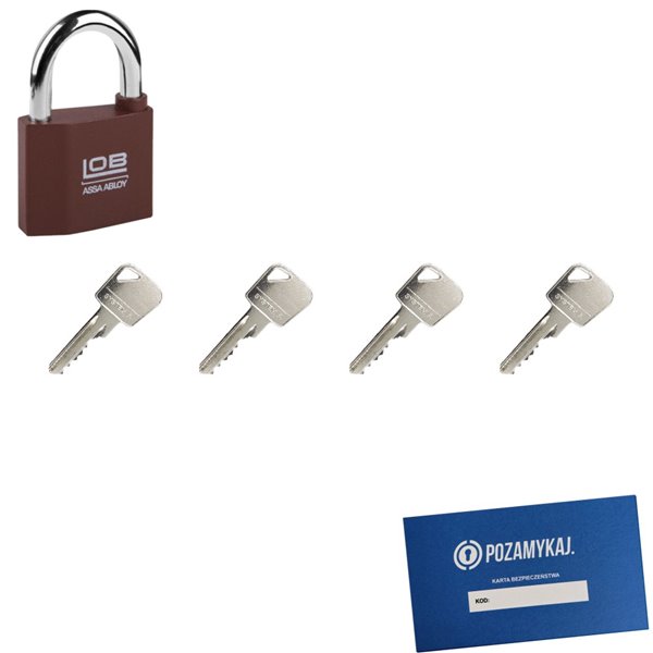 Kłódka LOB KZ60 + 4 klucze w zestawie