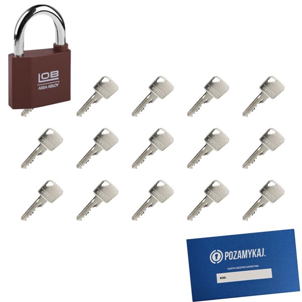 Kłódka LOB KZ60 + 15 kluczy w zestawie