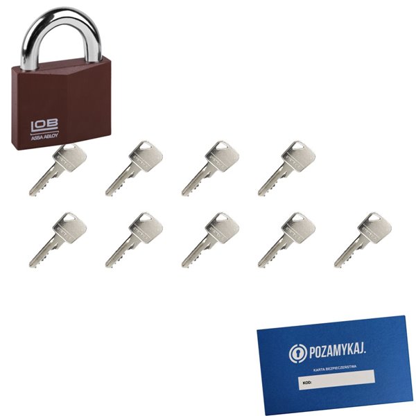 Kłódka LOB KW01 + 9 kluczy w zestawie