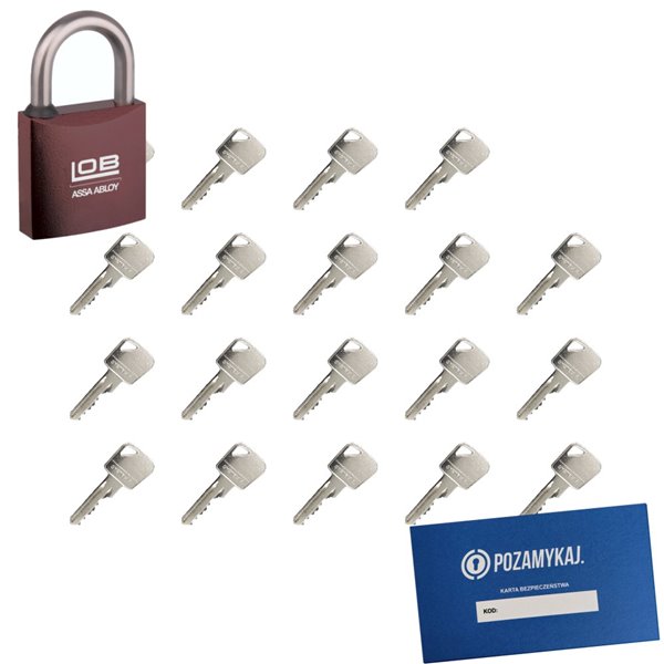 Kłódka LOB KMM5 + 19 kluczy w zestawie