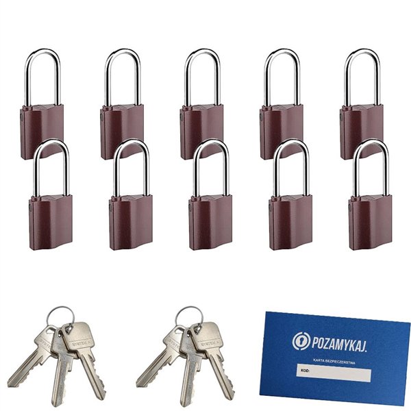 Kłódki z wydłużonym pałąkiem na jeden klucz 10 szt LOB K351