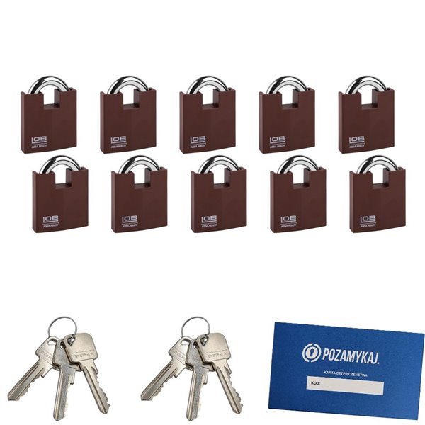 Kłódki na jeden klucz 10 szt LOB KW02