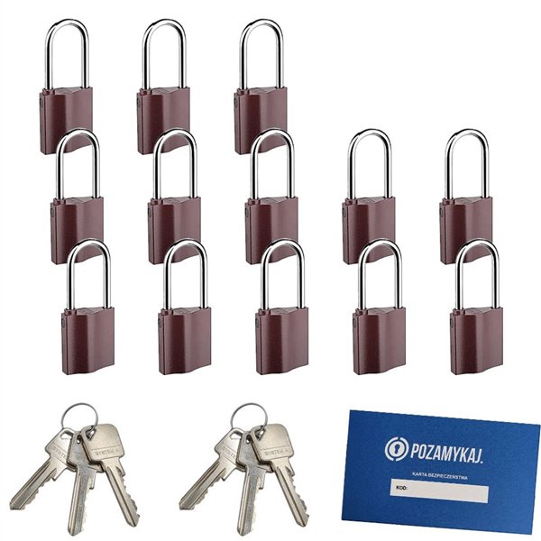 Kłódki z wydłużonym pałąkiem na jeden klucz 13 szt LOB K351