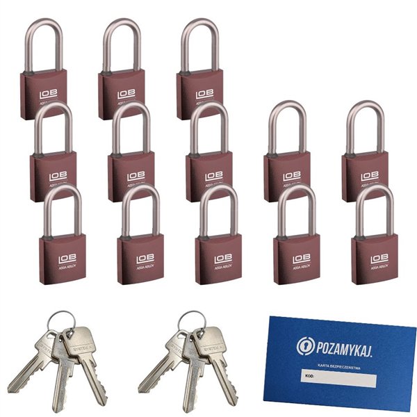 Kłódki z wydłużonym pałąkiem na jeden klucz 13 szt LOB KMM51