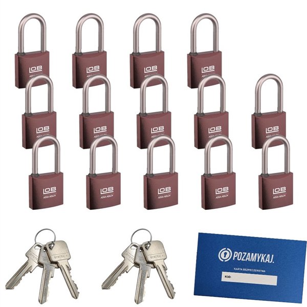 Kłódki z wydłużonym pałąkiem na jeden klucz 14 szt LOB KMM51