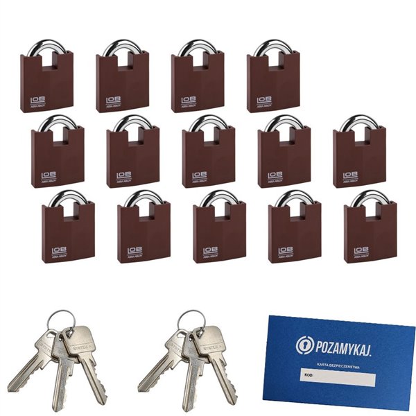 Kłódki na jeden klucz 14 szt LOB KW02