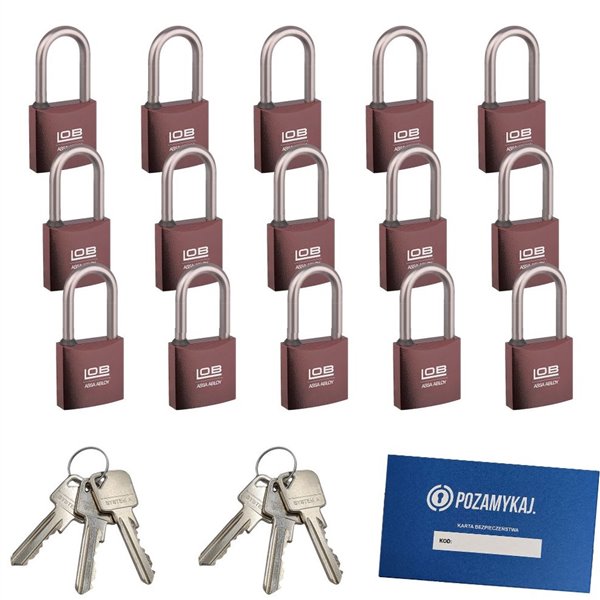 Kłódki z wydłużonym pałąkiem na jeden klucz 15 szt LOB KMM51