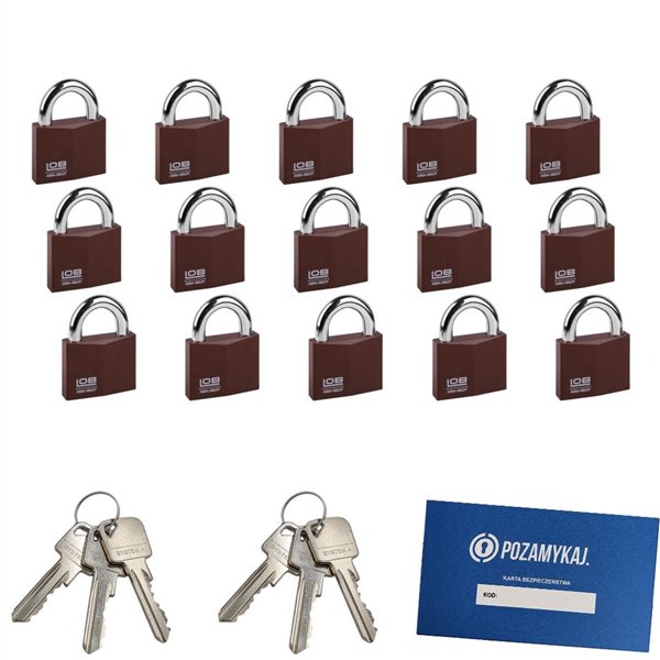 Kłódki na jeden klucz 15 szt LOB KW01