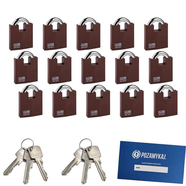 Kłódki na jeden klucz 15 szt LOB KW02