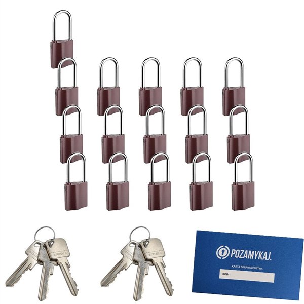 Kłódki z wydłużonym pałąkiem na jeden klucz 16 szt LOB K351