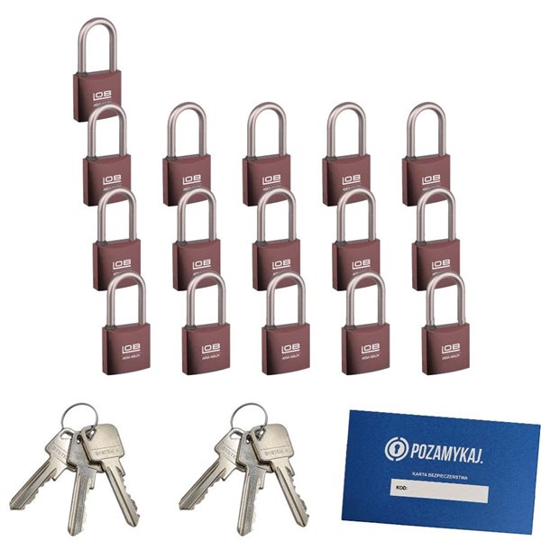 Kłódki z wydłużonym pałąkiem na jeden klucz 16 szt LOB KMM51