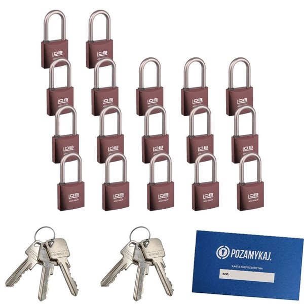 Kłódki z wydłużonym pałąkiem na jeden klucz 17 szt LOB KMM51