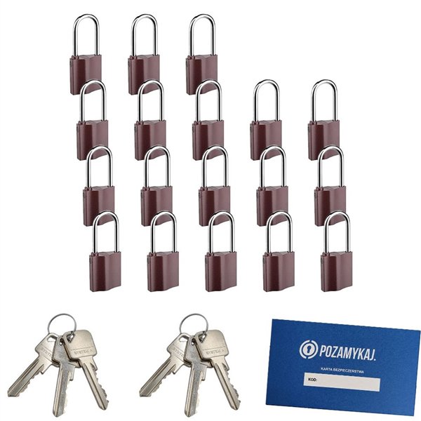 Kłódki z wydłużonym pałąkiem na jeden klucz 18 szt LOB K351