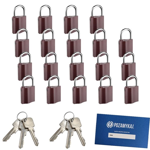 Kłódki na jeden klucz 19 szt LOB K350