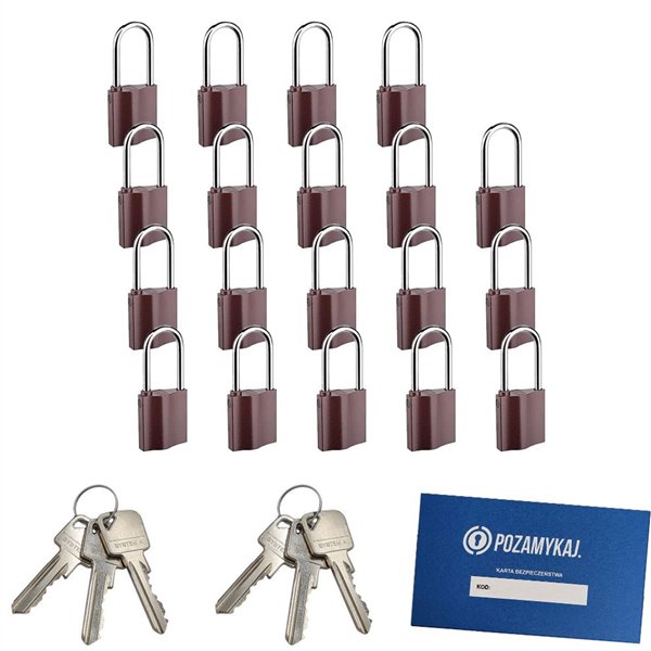 Kłódki z wydłużonym pałąkiem na jeden klucz 19 szt LOB K351