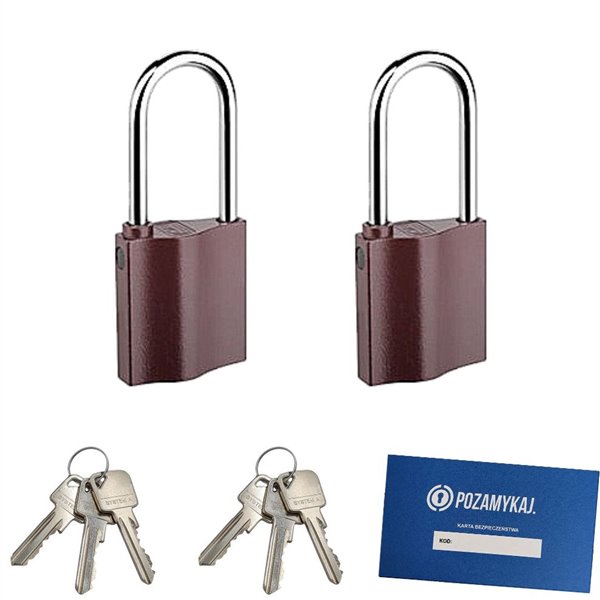 Kłódki z wydłużonym pałąkiem na jeden klucz 2 szt LOB K351