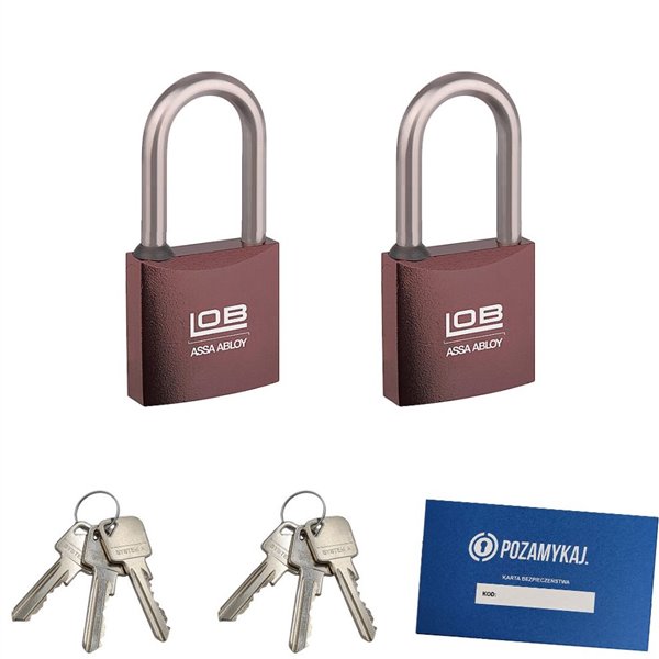 Kłódki z wydłużonym pałąkiem na jeden klucz 2 szt LOB KMM51
