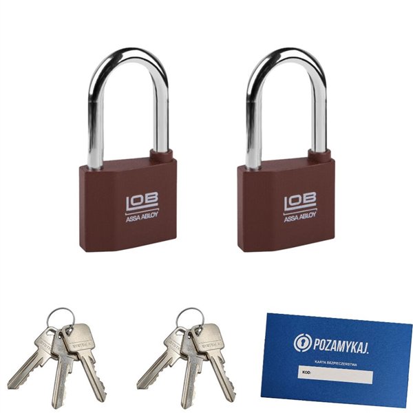 Kłódki z wydłużonym pałąkiem na jeden klucz 2 szt LOB KZ51