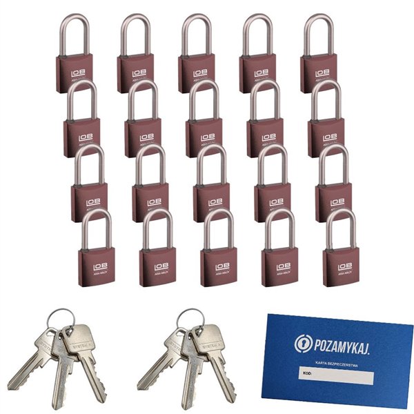 Kłódki z wydłużonym pałąkiem na jeden klucz 20 szt LOB KMM51