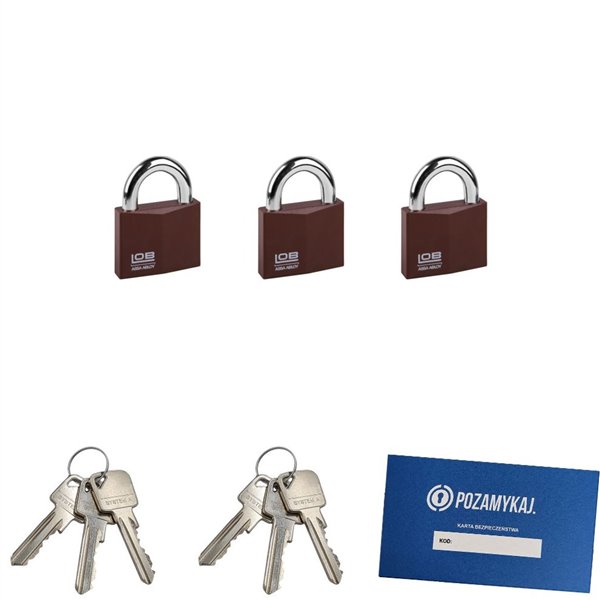 Kłódki na jeden klucz 3 szt LOB KW01