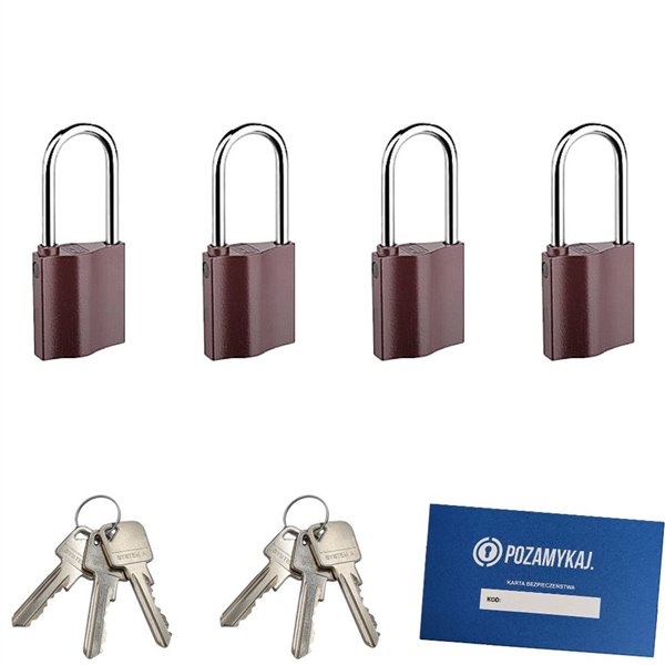 Kłódki z wydłużonym pałąkiem na jeden klucz 4 szt LOB K351