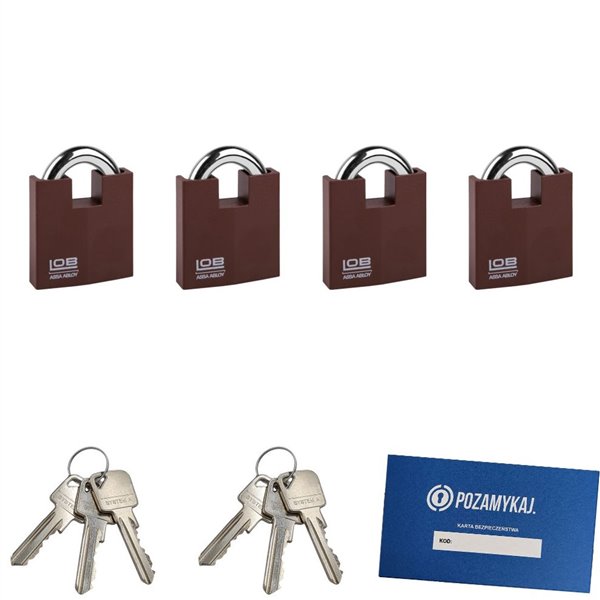 Kłódki na jeden klucz 4 szt LOB KW02