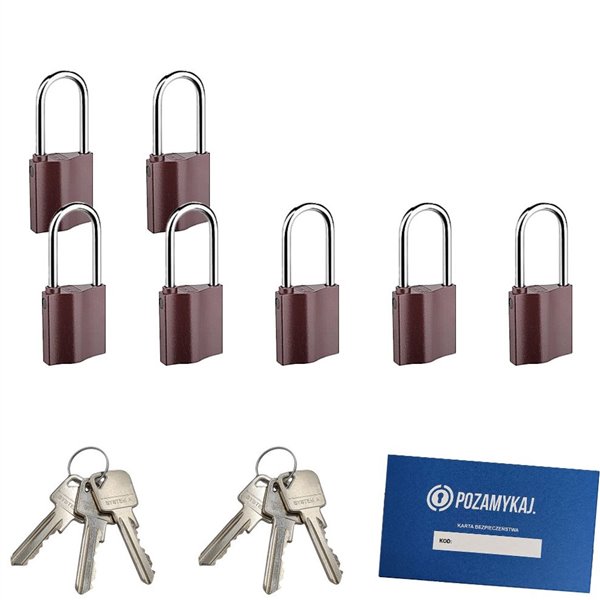 Kłódki z wydłużonym pałąkiem na jeden klucz 7 szt LOB K351