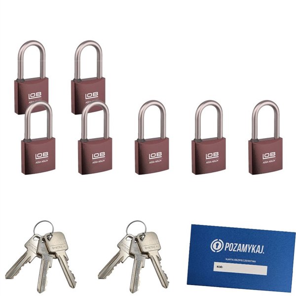 Kłódki z wydłużonym pałąkiem na jeden klucz 7 szt LOB KMM51