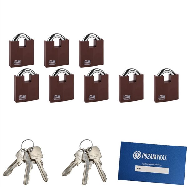 Kłódki na jeden klucz 8 szt LOB KW02
