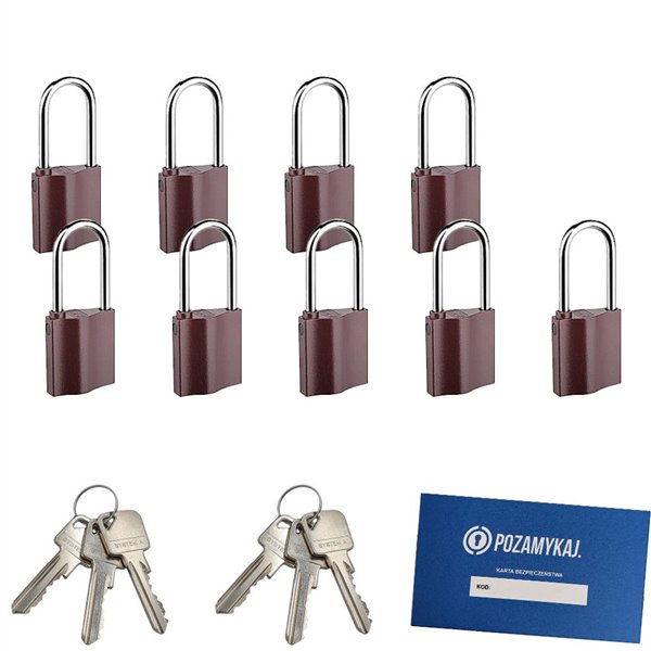 Kłódki z wydłużonym pałąkiem na jeden klucz 9 szt LOB K351