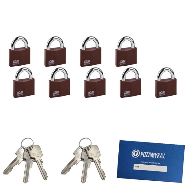 Kłódki na jeden klucz 9 szt LOB KW01