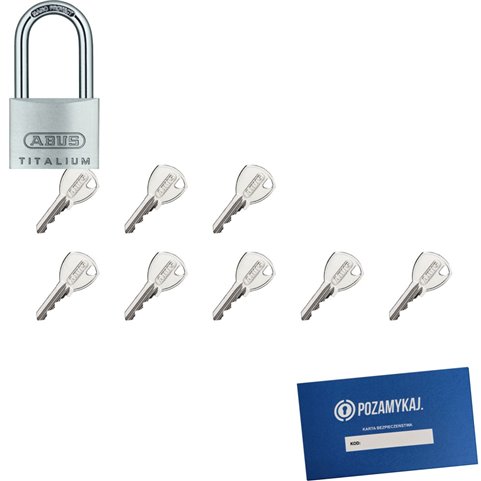 Kłódka ABUS TYTAN 40 z wydłużonym pałąkiem + 8 kluczy w zestawie