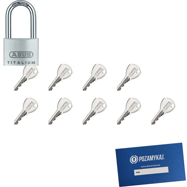 Kłódka ABUS TYTAN 40 z wydłużonym pałąkiem + 9 kluczy w zestawie