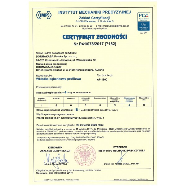 Wkładka bębenkowa jednostronna GEGE AP1500 9/30 system master key