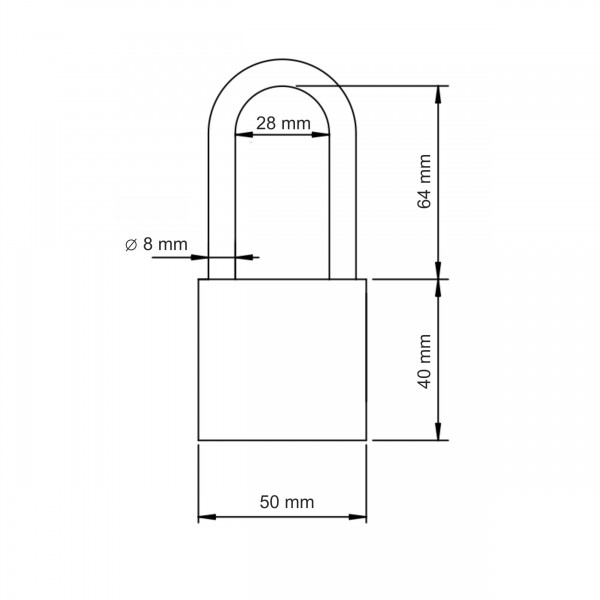 Kłódka z wydłużonym pałąkiem LOB KZ51 system jednego klucza