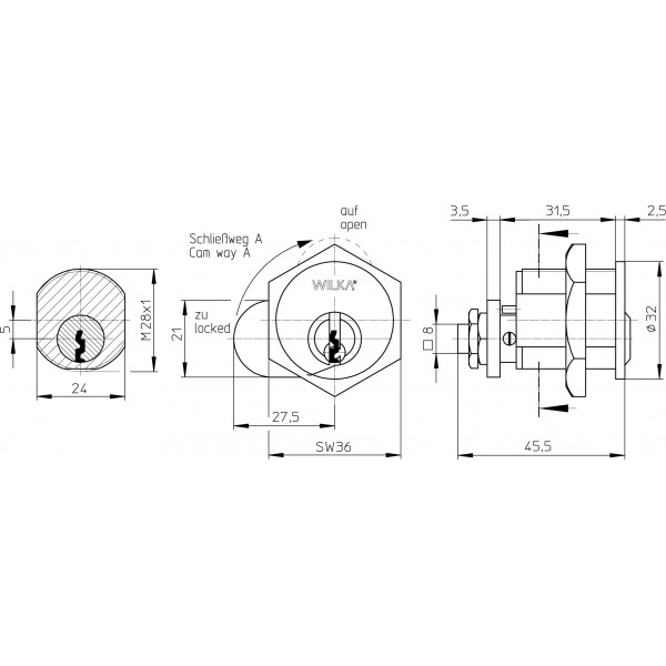 Zamek kasetowy WILKA 1250 system jednego klucza