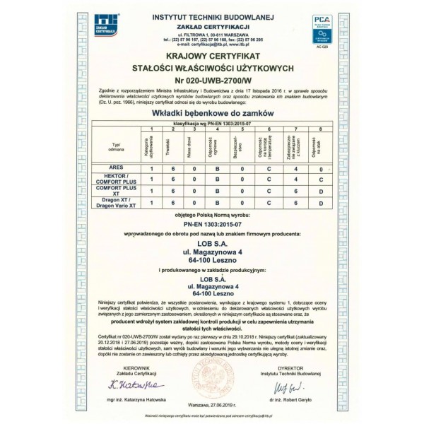 Wkładka bębenkowa jednostronna LOB Comfort Plus 9/75 system master key