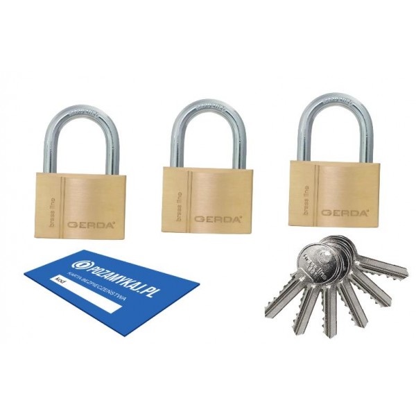 3 szt kłódki 50 jeden klucz GERDA Smart System