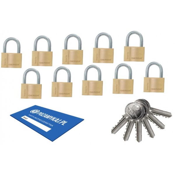 10 szt kłódki 50 jeden klucz GERDA Smart System